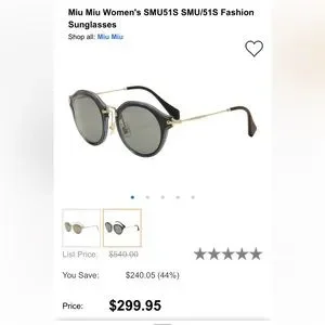 Miu Miu Women\'s SMU51S SMU/51S Fashion Sunglasses - used only twice. Miu Miu | Accessories | Miu Miu Womens Smu5s Smu51s Fashion  main image 3